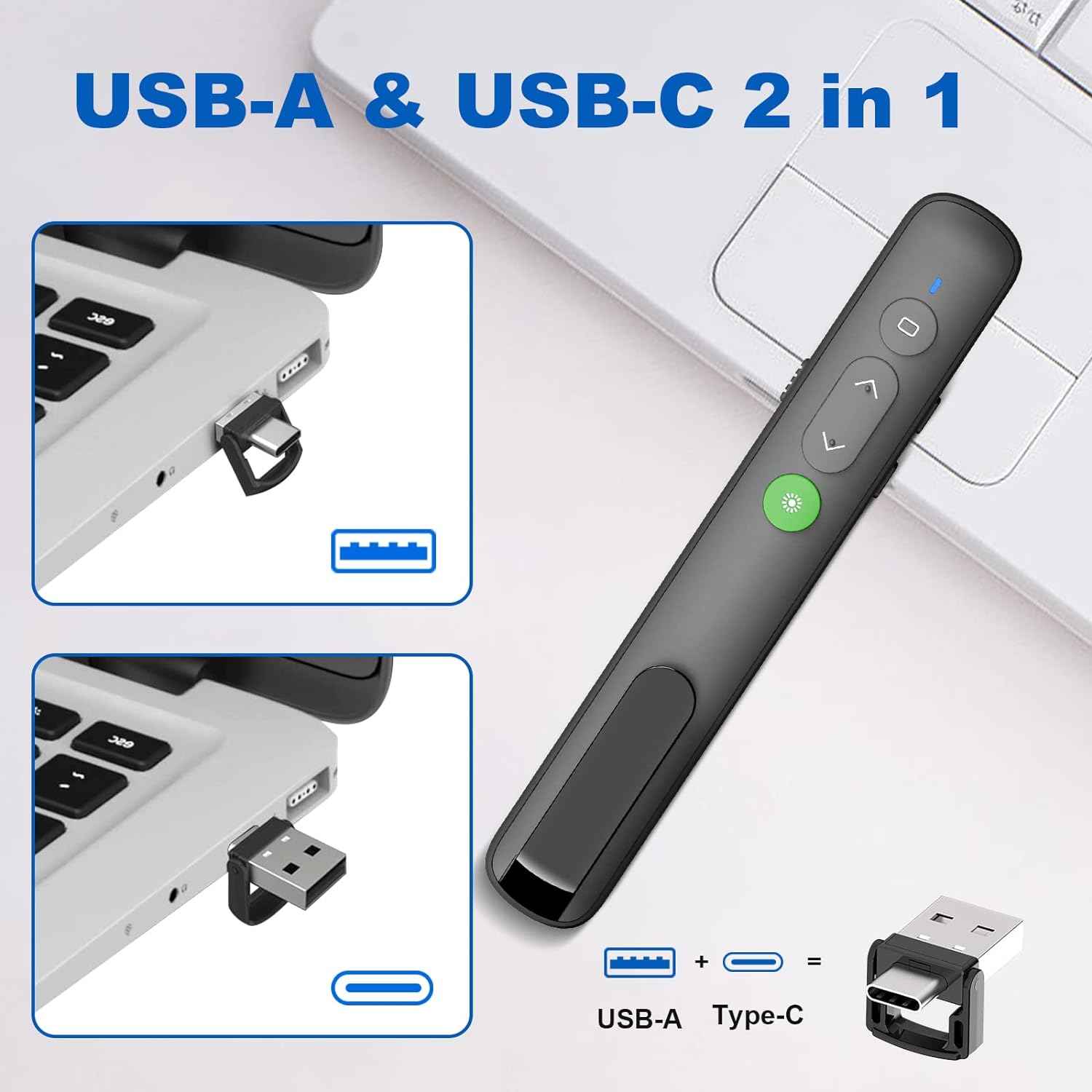 Red/Green Laser Presentation Clicker PowerPoint Wireless Presenter Remote - TTpen