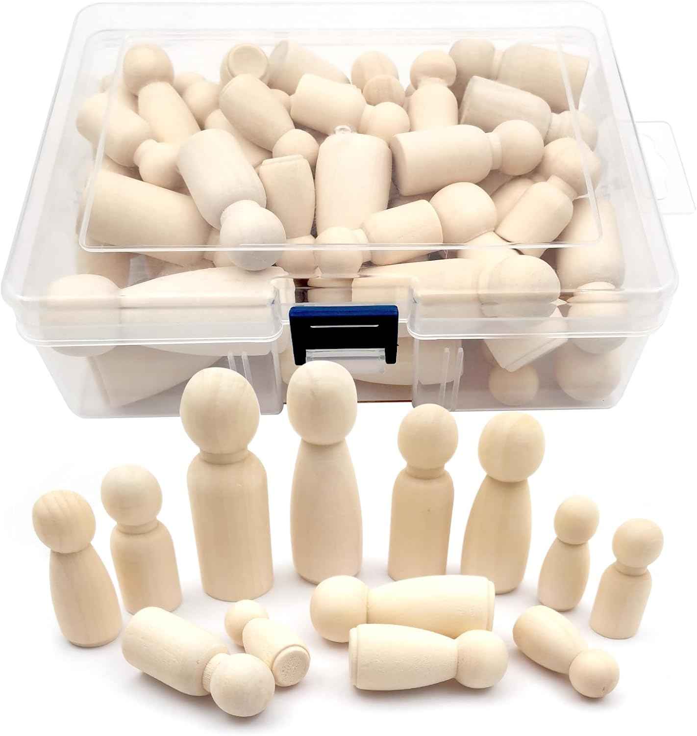 50 Pack Unfinished Wooden Peg Dolls for Kids DIY Art Craft Painting - TTpen