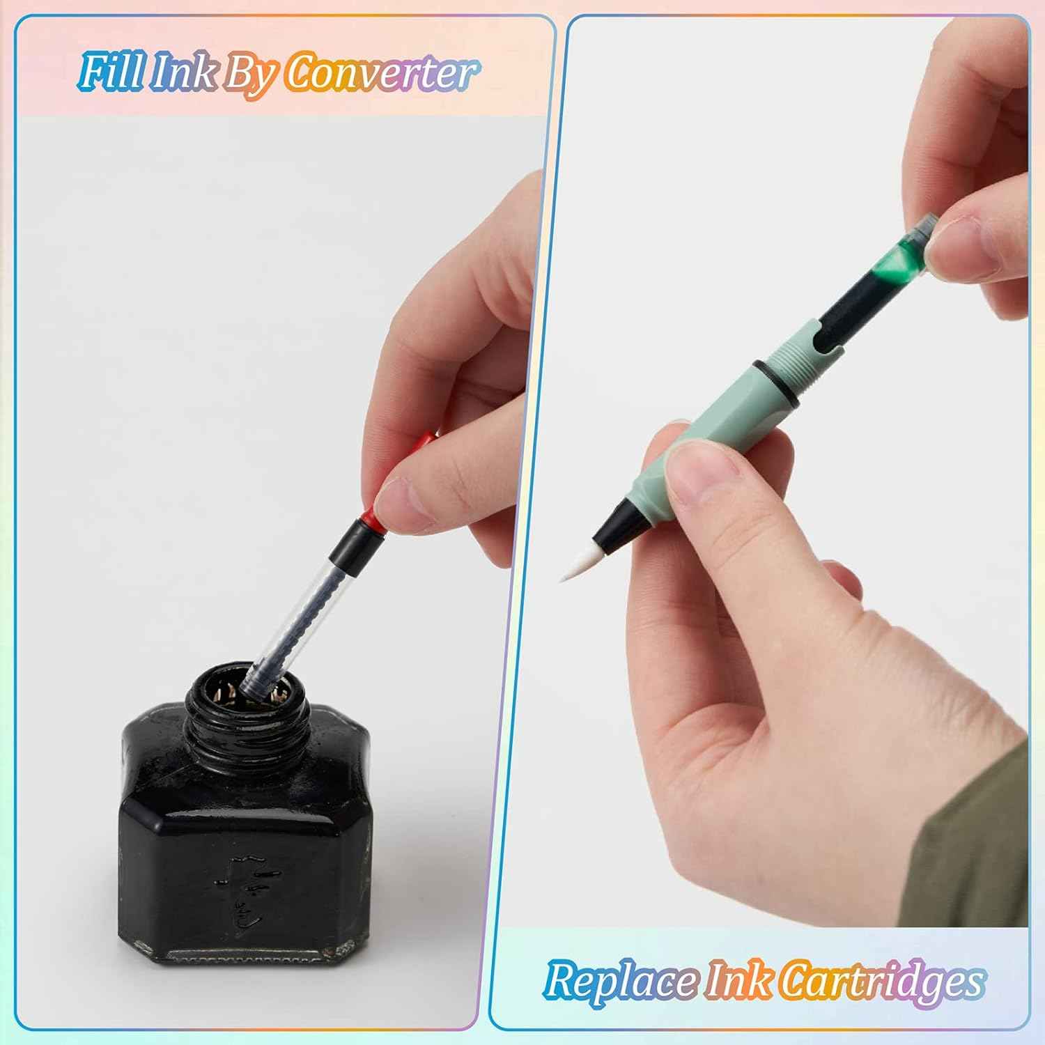 Maikedepot 6PCS Fountain Calligraphy Brush Pens with 48 Ink Cartridges - TTpen