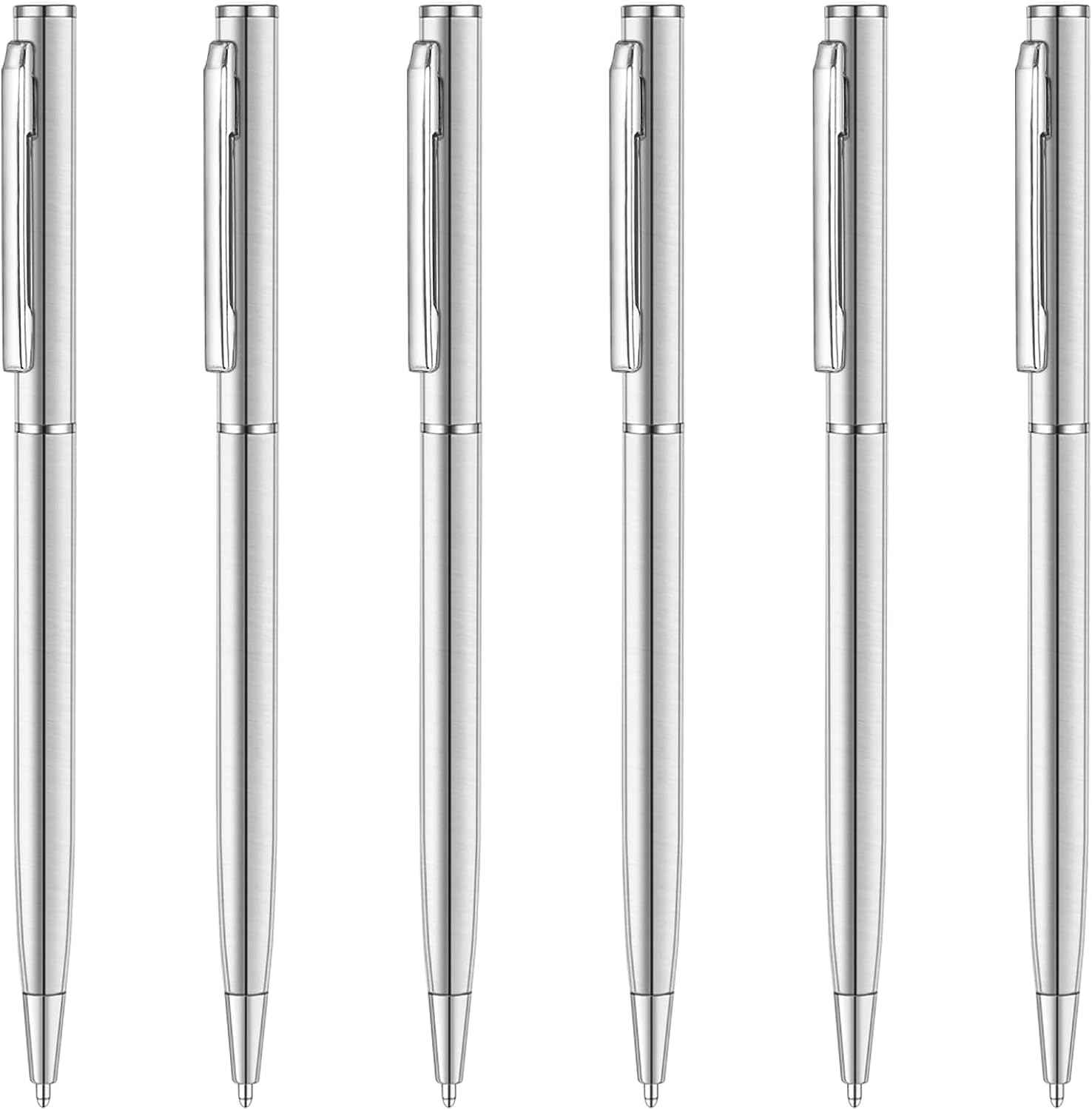 Slim Stainless Steel Retractable Ballpoint Pens,6 Pack-Black ink - TTpen