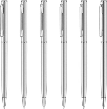 Slim Stainless Steel Retractable Ballpoint Pens,6 Pack-Black ink - TTpen
