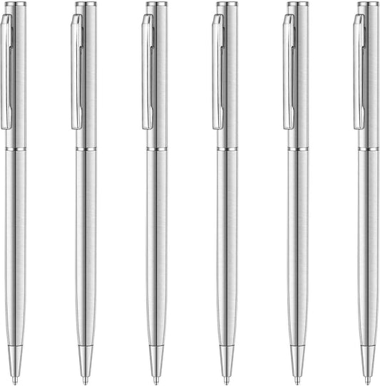 Slim Stainless Steel Retractable Ballpoint Pens,6 Pack-Black ink - TTpen