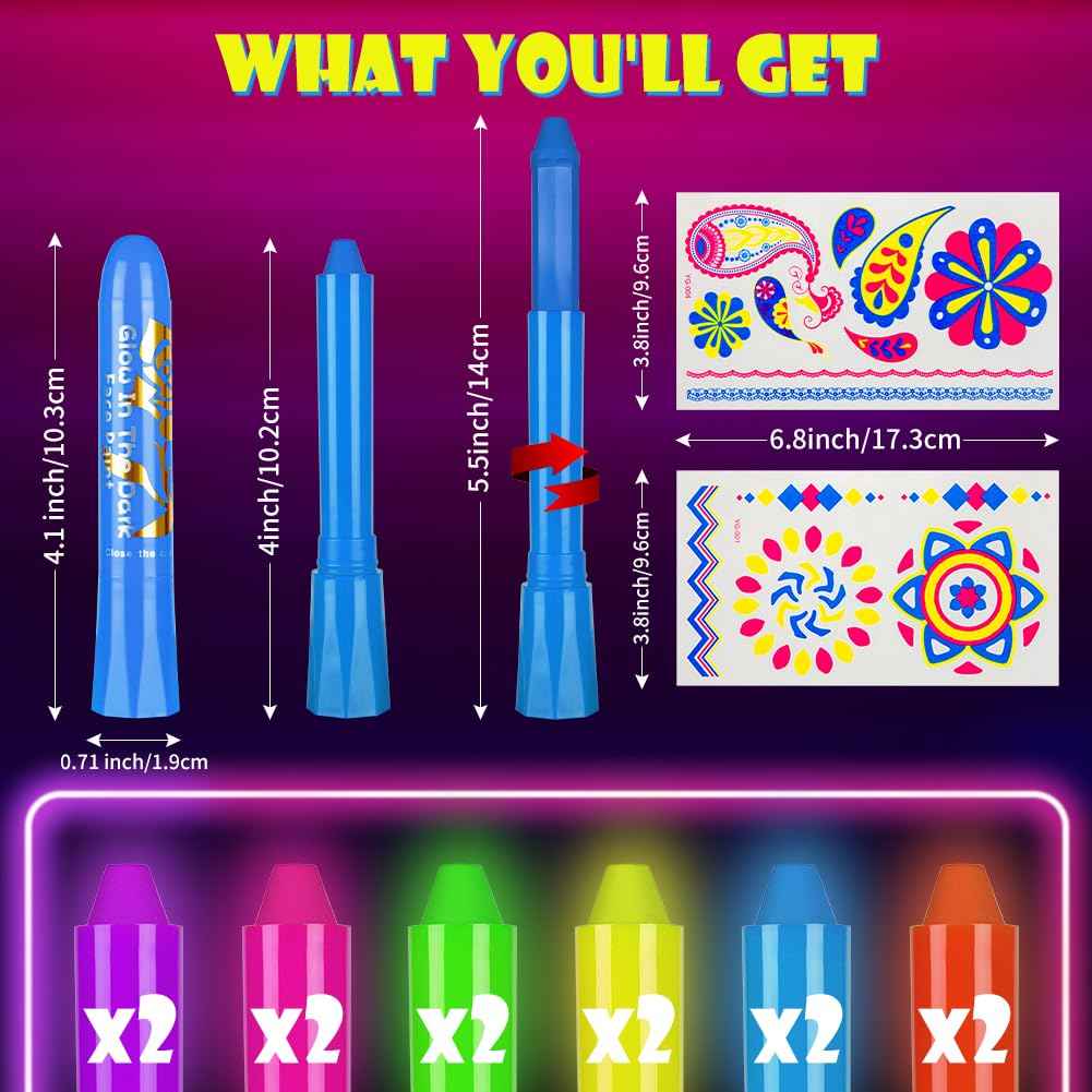 12Pcs Glow in The Black Light Dark Face Body Paint - TTpen