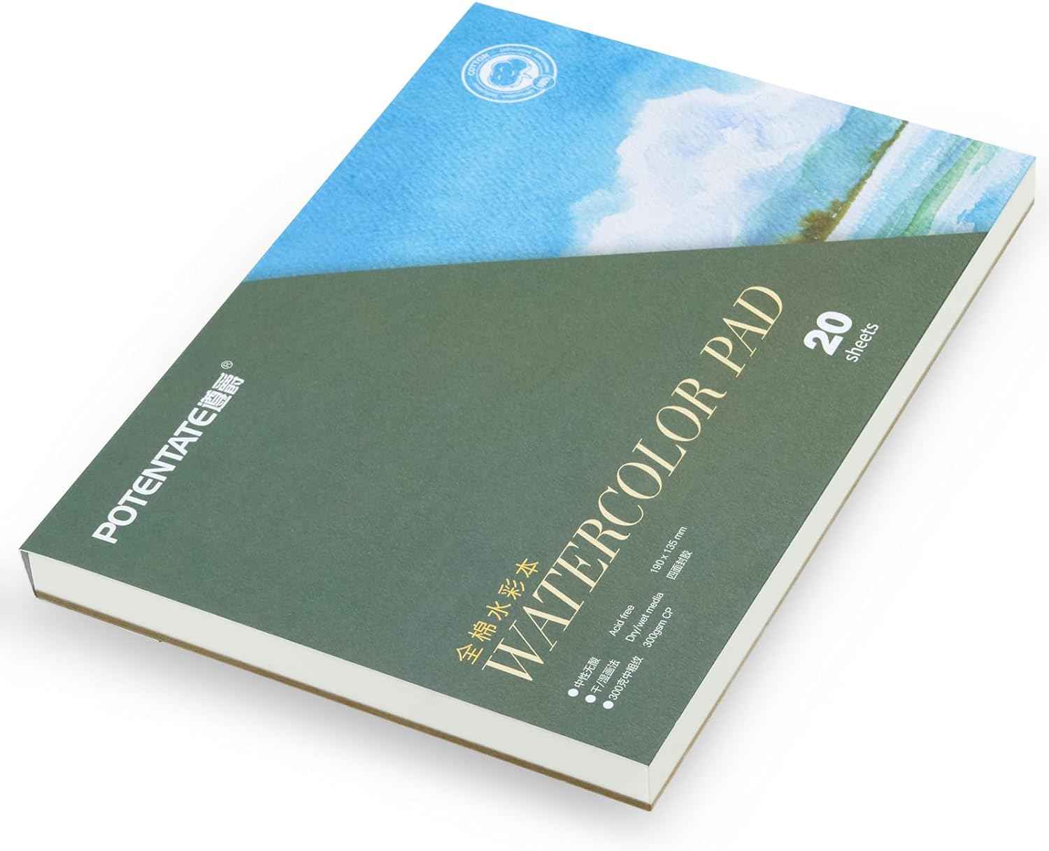 POTENTATE Watercolor Paper Block,100% Cotton,20 Sheets - TTpen