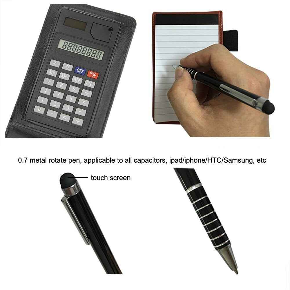 A7 Pocket PU Leather Mini Notepad with Calculator Ballpoint Pen Holder - TTpen