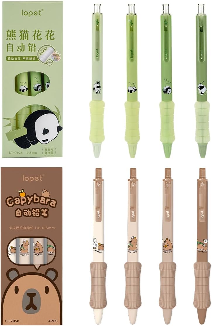 LOPET 8Pcs Mechanical Pencils 0.5mm HB Panda and Capybara