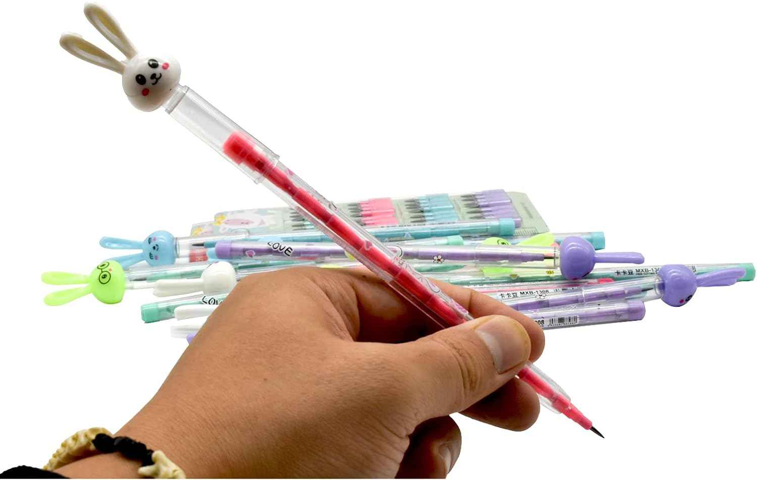 12PCS Cute Bunny Non-Sharpening Stackable Pencils with 64 Refills - TTpen