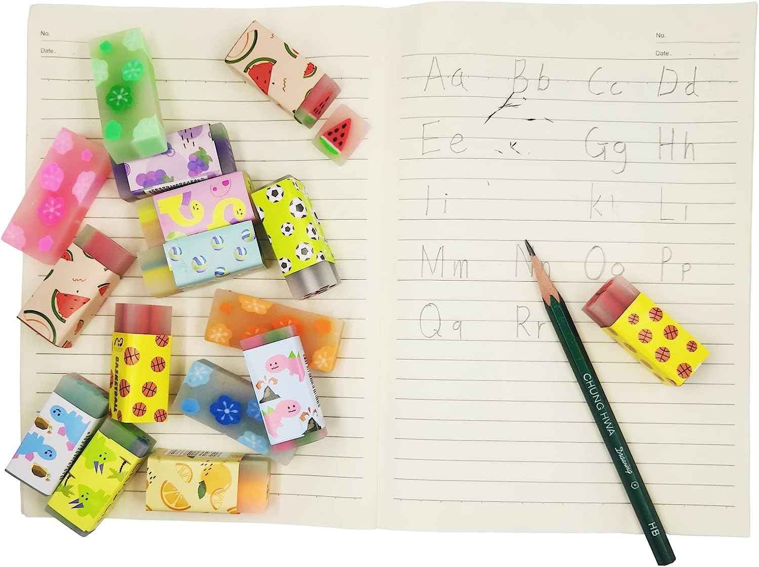 Fruit Ball Dinosaur Sakura Cute Pencil Erasers for Kids 16 Pack - TTpen