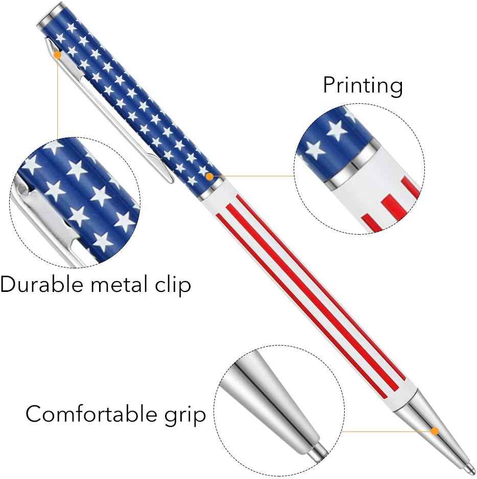 6pcs Slim Metal Retractable Ballpoint Pens,Silver Gold Patriotic American Flag - TTpen