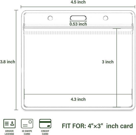 50Pcs Clear Plastic Horizontal Name ID Card Badge Holders,4x3 Inches - TTpen