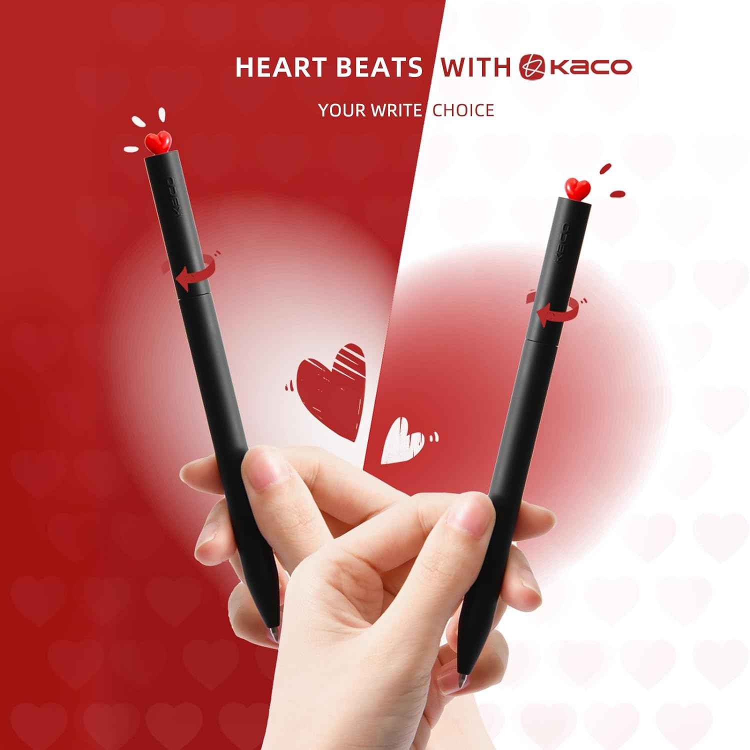 Kaco FIRST Gel Ink Pens Cute Heart with Extra 4 Black Refills (2 Black) - TTpen