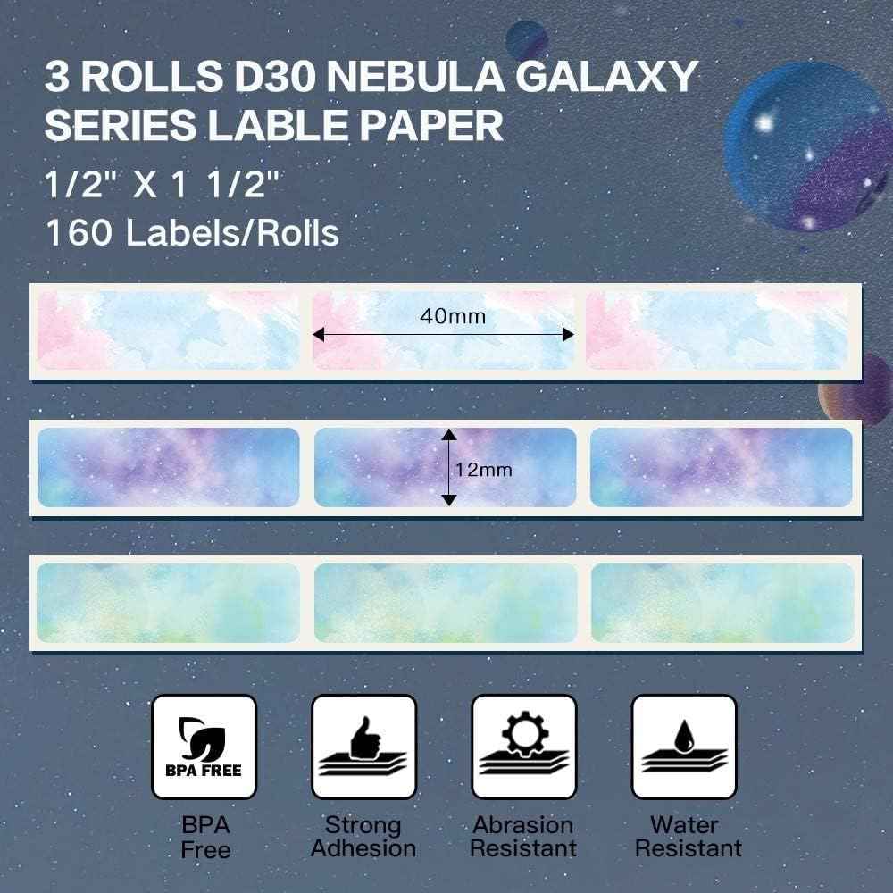 Phomemo D30 Adhesive Galaxy Label Paper (12mm X 40mm) White,3 Roll - TTpen