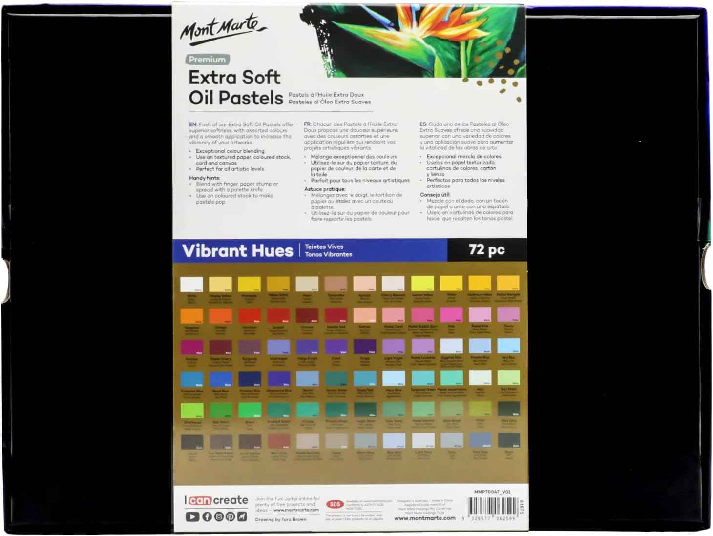 Mont Marte Extra Soft Oil Pastels 72pcs Assorted Bright Colors - TTpen