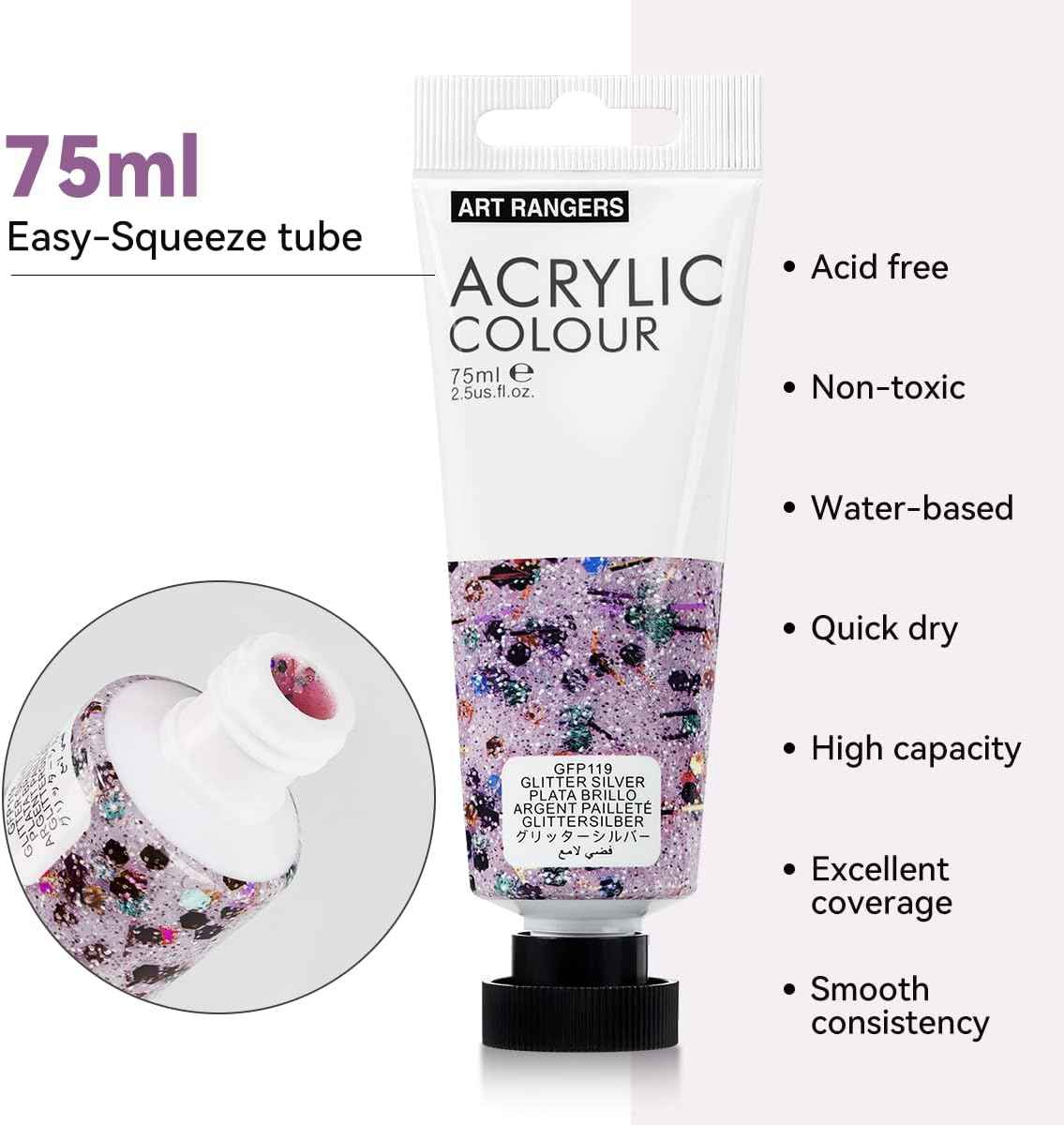 6 Acrylic Paint Art Supplies Set,75 ml Tubes,Flash Color - TTpen