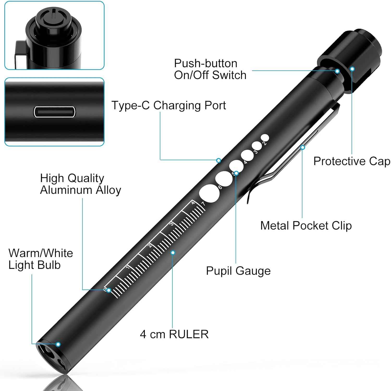 Rechargeable LED Medical Pen Lights for Nurse 2 Pack