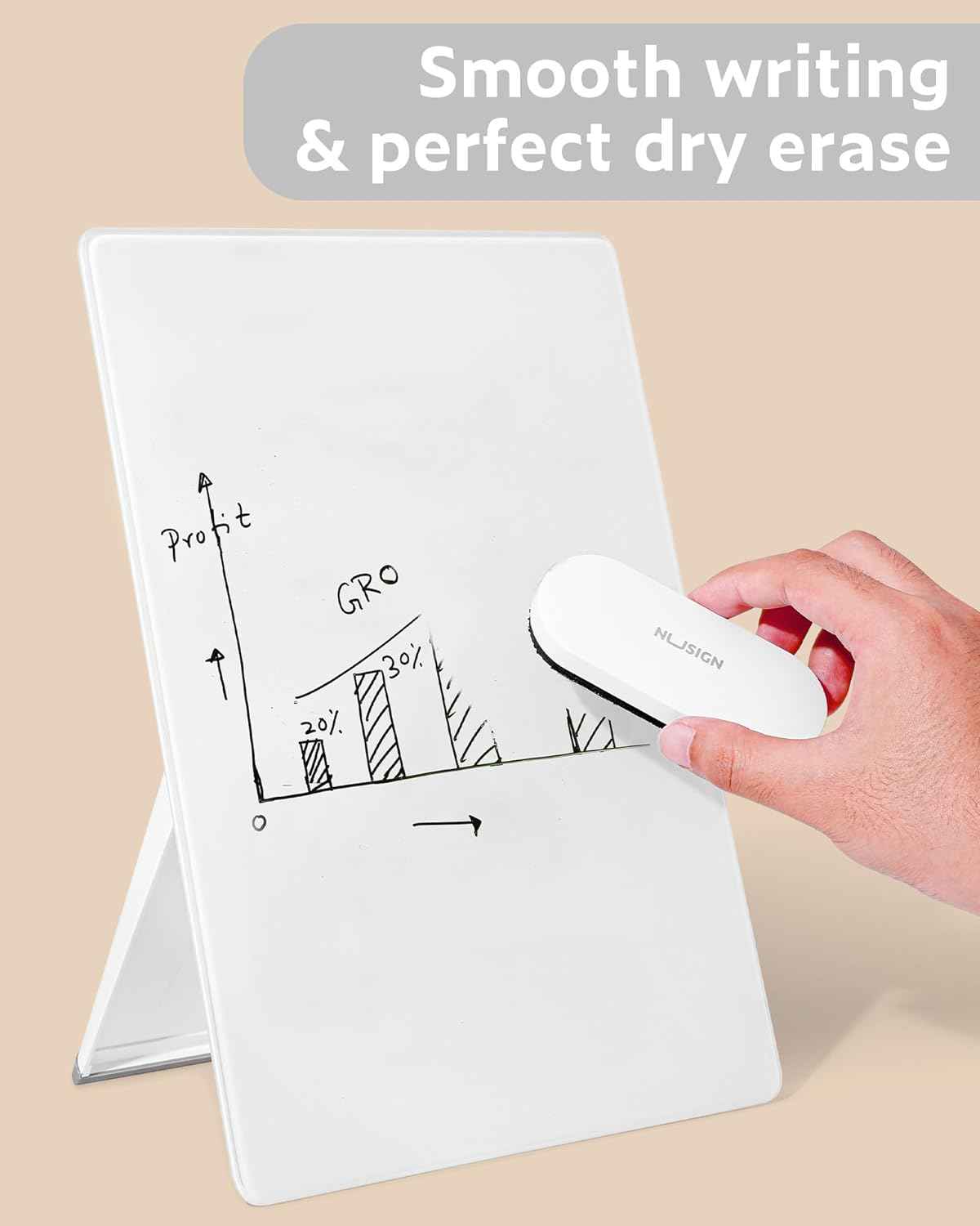 DELI NS125 Glass Desktop Whiteboard with Stand Storage Design - TTpen