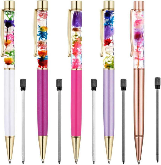 5 Color Metal Ballpoint Pens with Herbarium Floral - TTpen