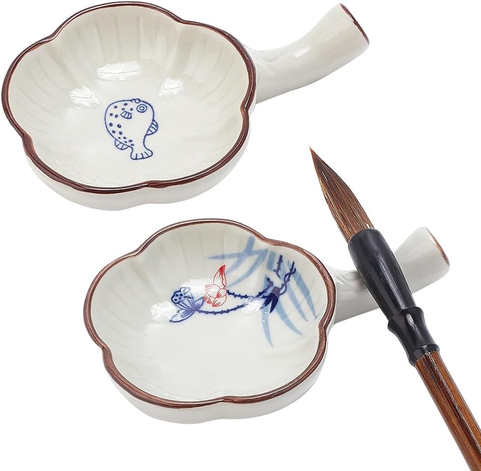 Porcelain Ink Plate Chinese Calligraphy Painting Brush Rest Holder A