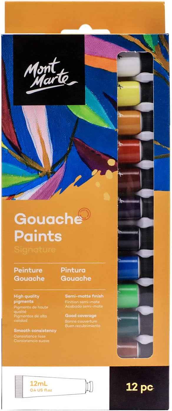 MONT MARTE Signature Gouache Paint,12 Colors 12ml Tube - TTpen