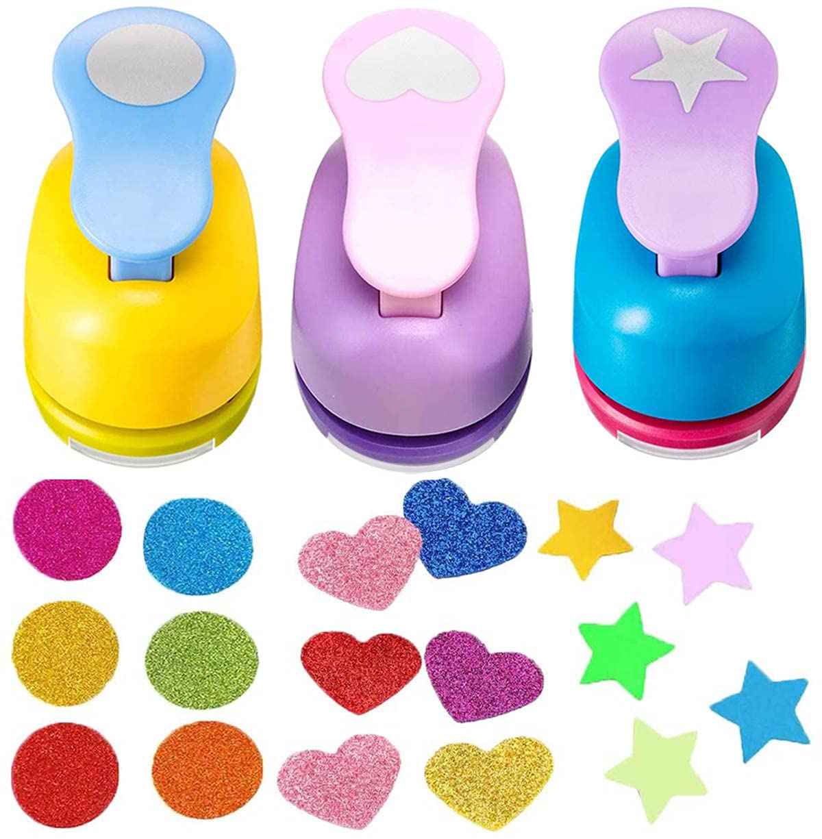 3Pcs 1 Inch Paper Punches with Heart,Star,Circle Craft Hole Shapes - TTpen
