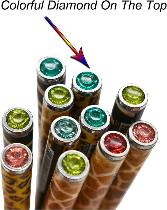 12PCS Leopard Print Giraffe Pattern Gel Pens Diamond Black Ink 0.38mm Extra Fine - TTpen