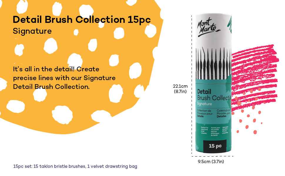 Mont Marte Signature Detail Brush Collection,15 Piece,Taklon Bristles - TTpen