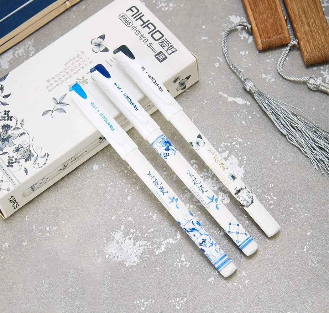 AIHAO Orchid Porcelain Pattern Gel Ink Pens 0.5mm Fine Point 12 pack - TTpen