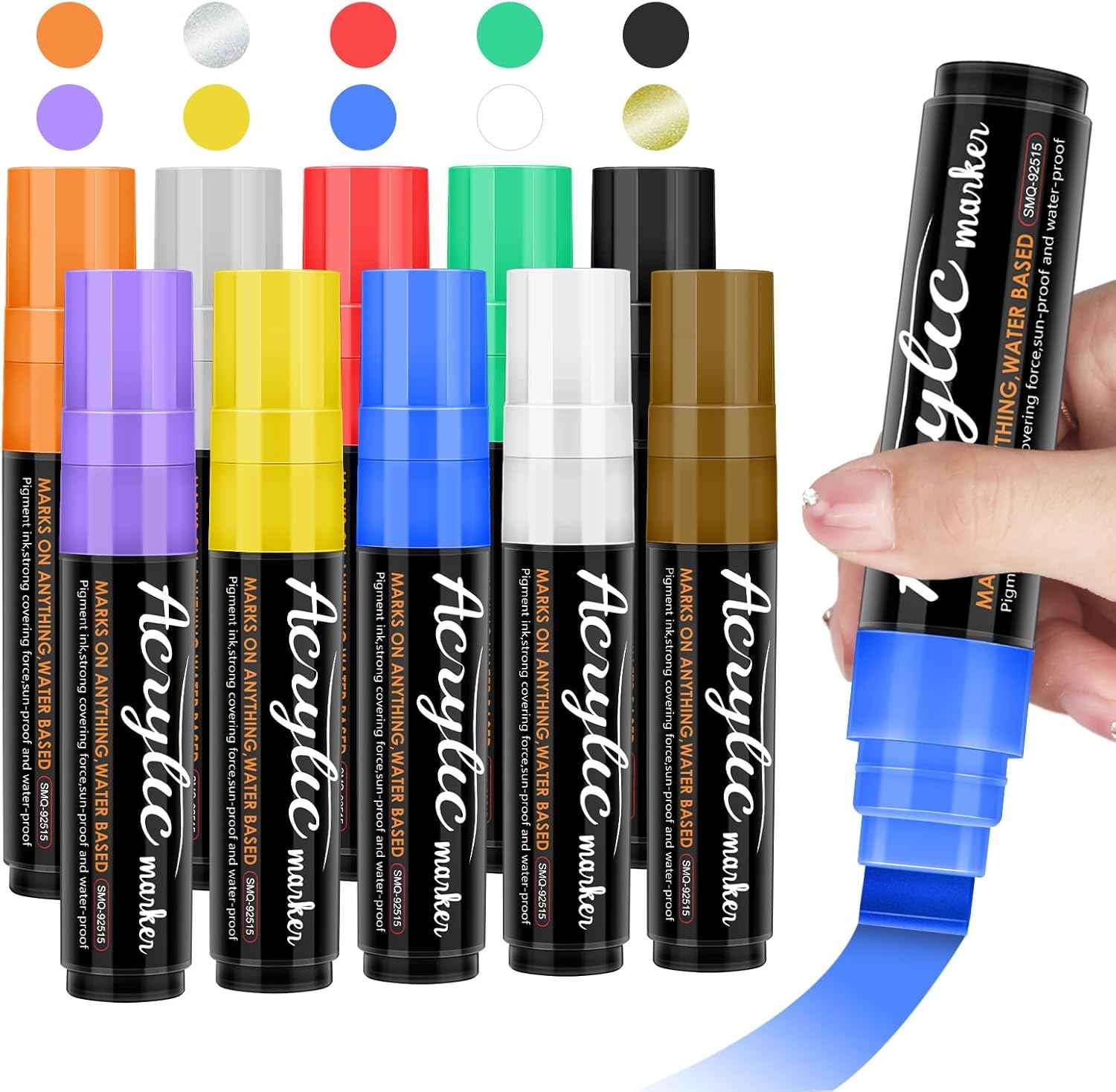 10 Colors Acrylic Paint Markers 15MM Jumbo Felt Tip