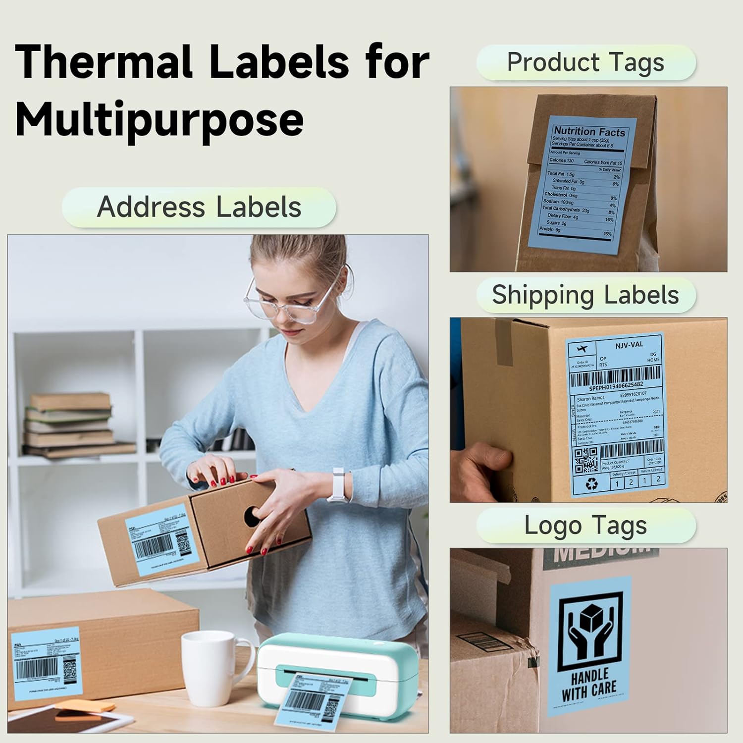 Phomemo 4"x6" Thermal Direct Shipping Label,Fan-Fold 500 Labels Blue