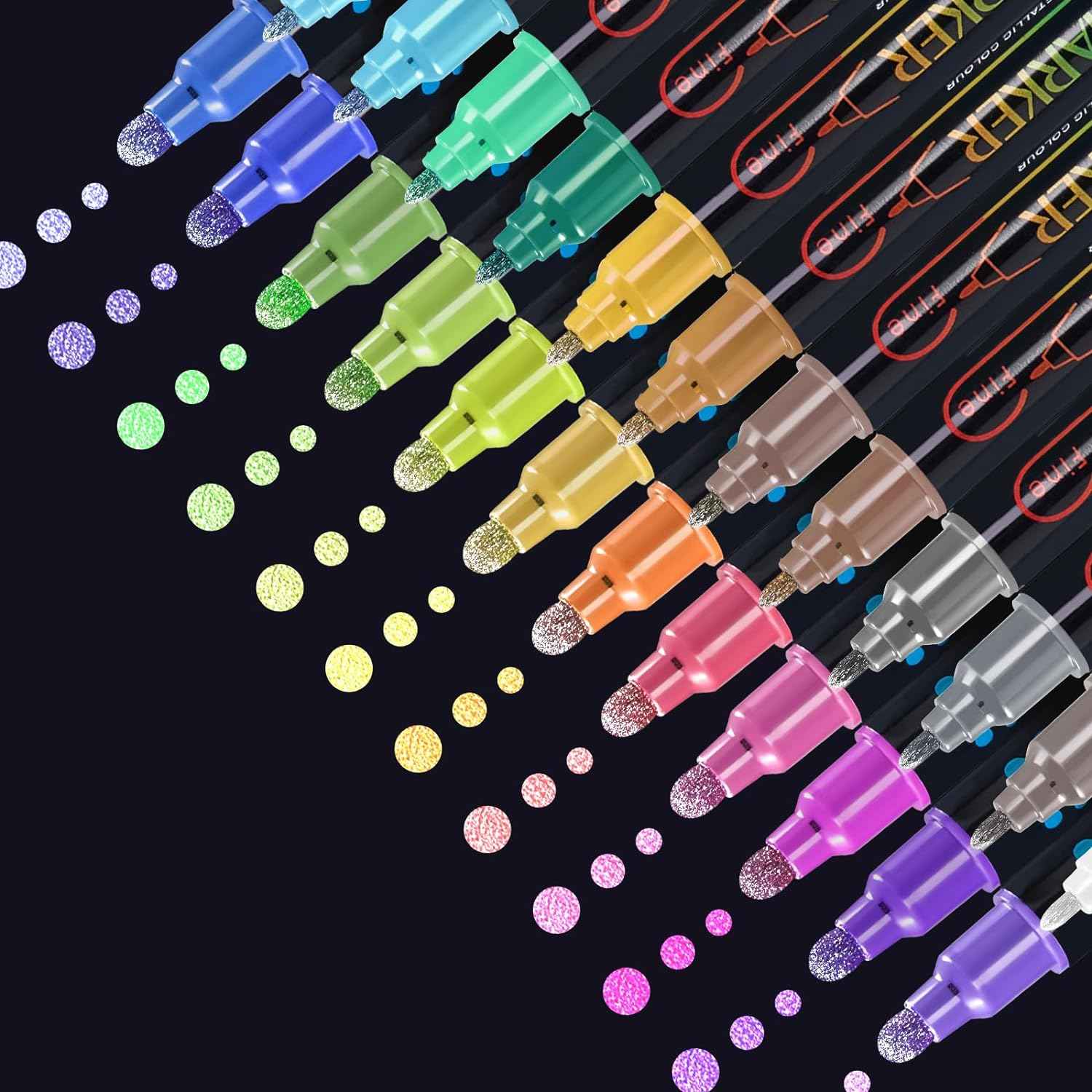 Guangna 24 Colors Metallic Paint Twin Marker Pens with Dot and Fine Tip - TTpen
