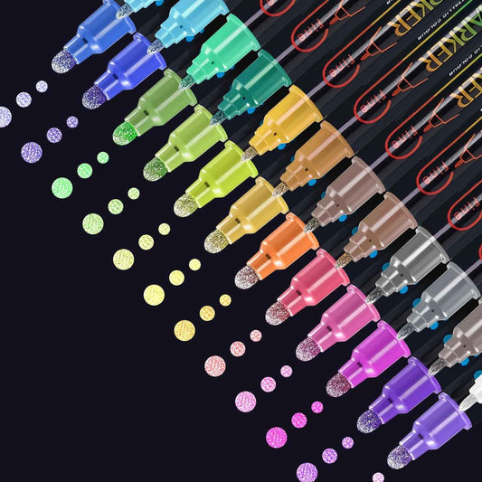 Guangna 24 Colors Metallic Paint Twin Marker Pens with Dot and Fine Tip - TTpen