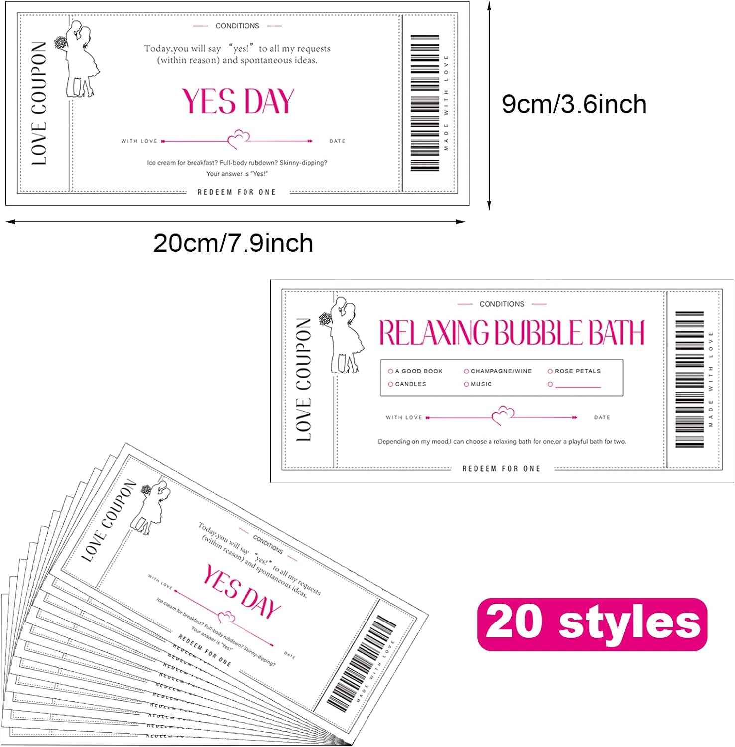 20 Pieces Love Coupon Cards Romantic Vouchers - TTpen