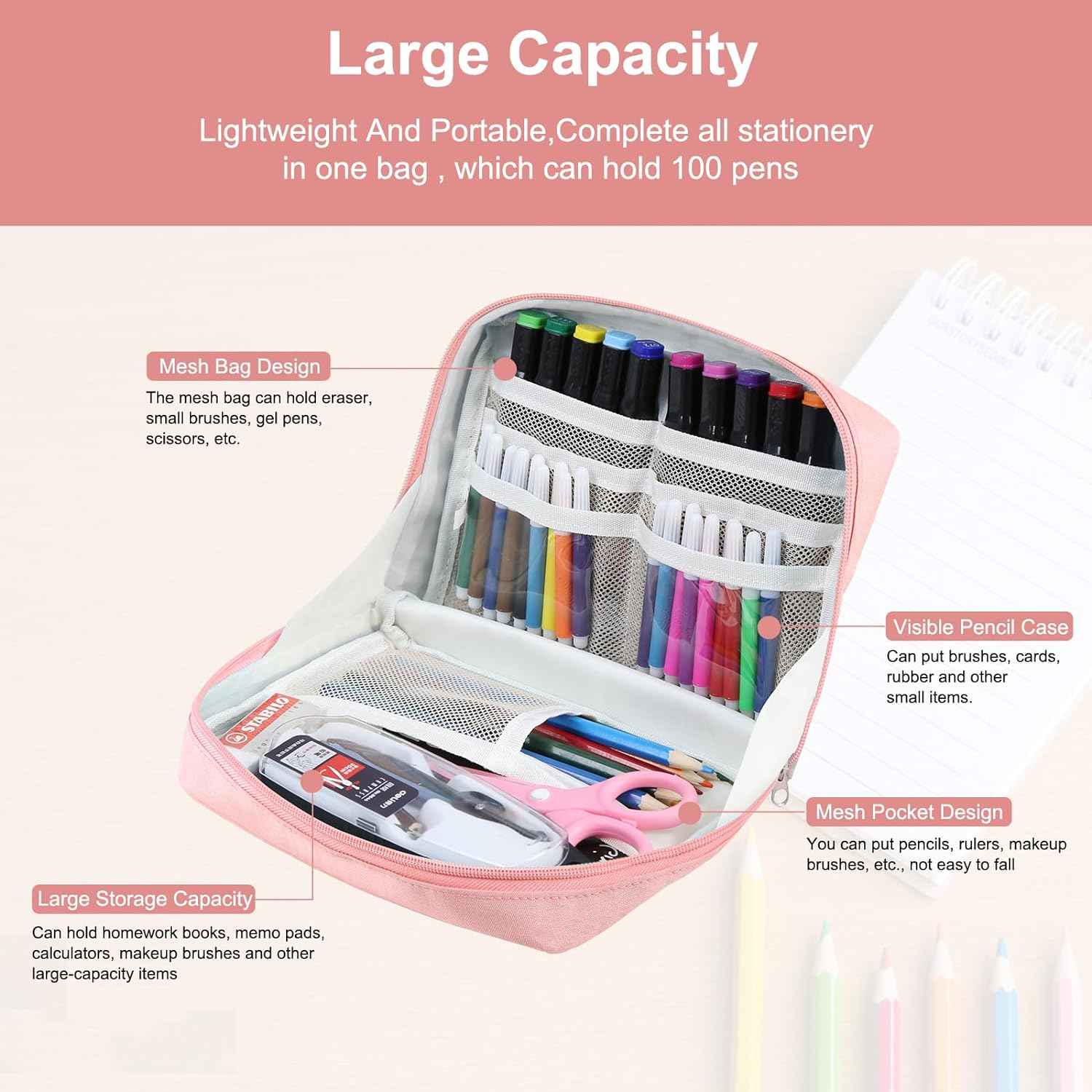 AddFun Portable Pencil Bag,Large Pencil Case for Teen Boys Girls - TTpen