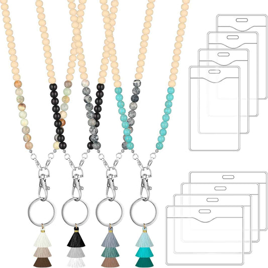 12 Pieces Wood Beaded Lanyards and Card Holder Set - TTpen
