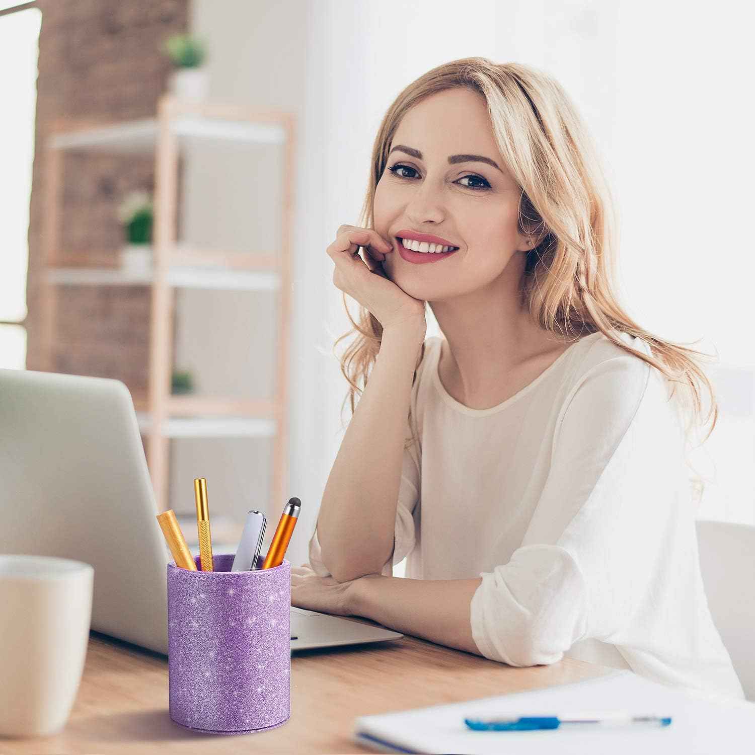 PU Glitter Pen Holder Shiny for Women Girls,Luxury Makeup Brush Holder - TTpen