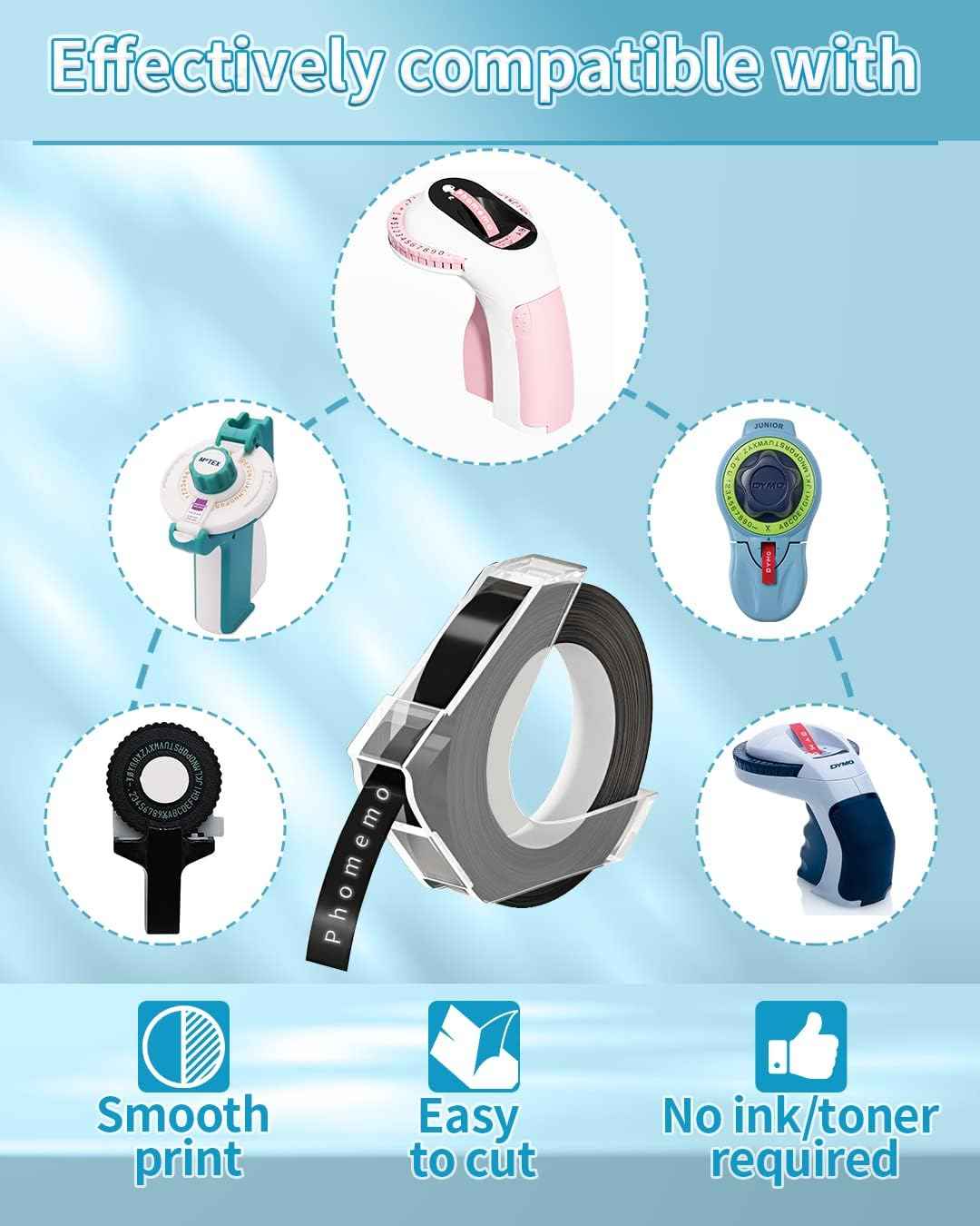 Phomemo 3D Plastic 9mm Embossing Tapes for Dymo Embossing Label Maker Black - TTpen