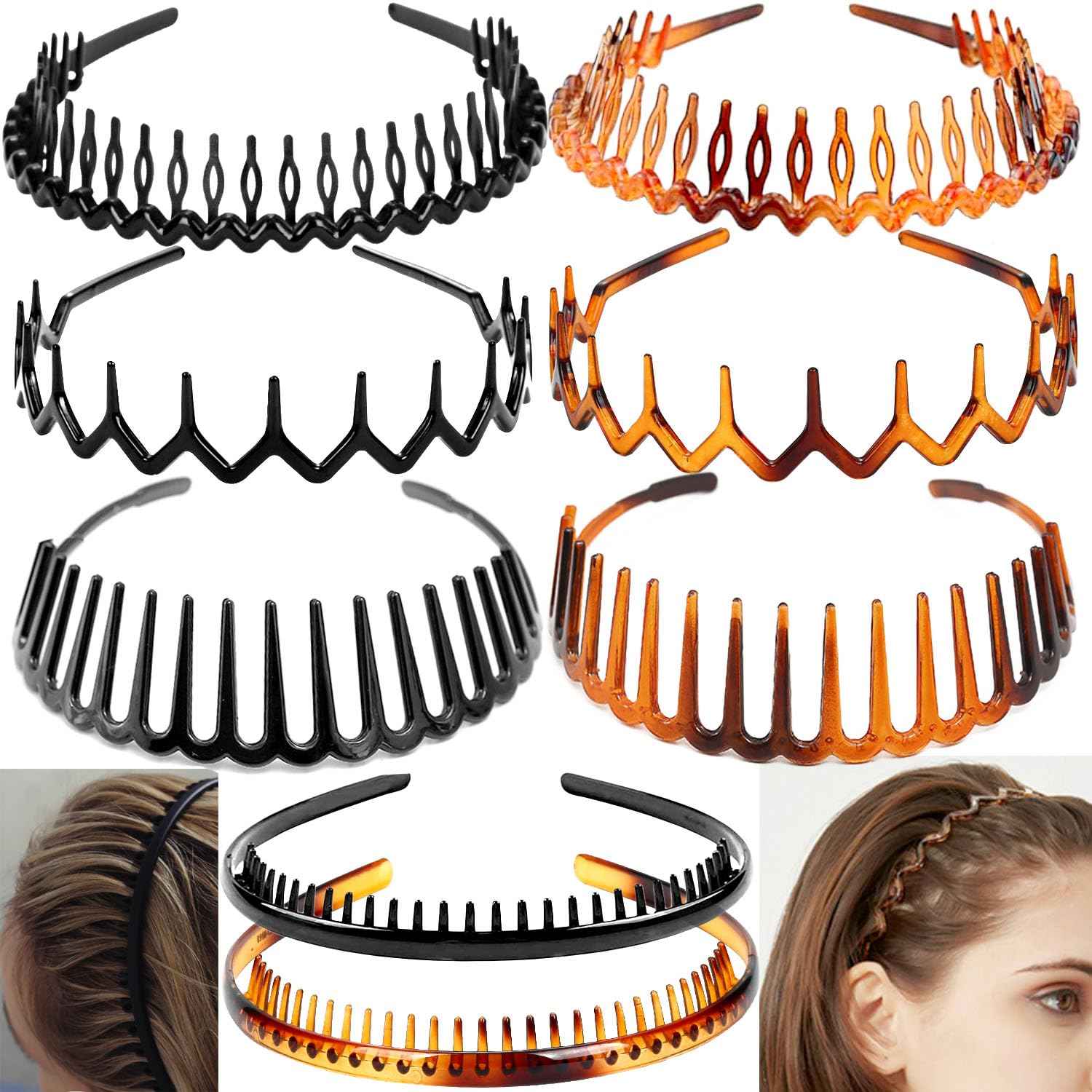 8PCS Fashion Effortless Plastic Headbands with Teeth Comb