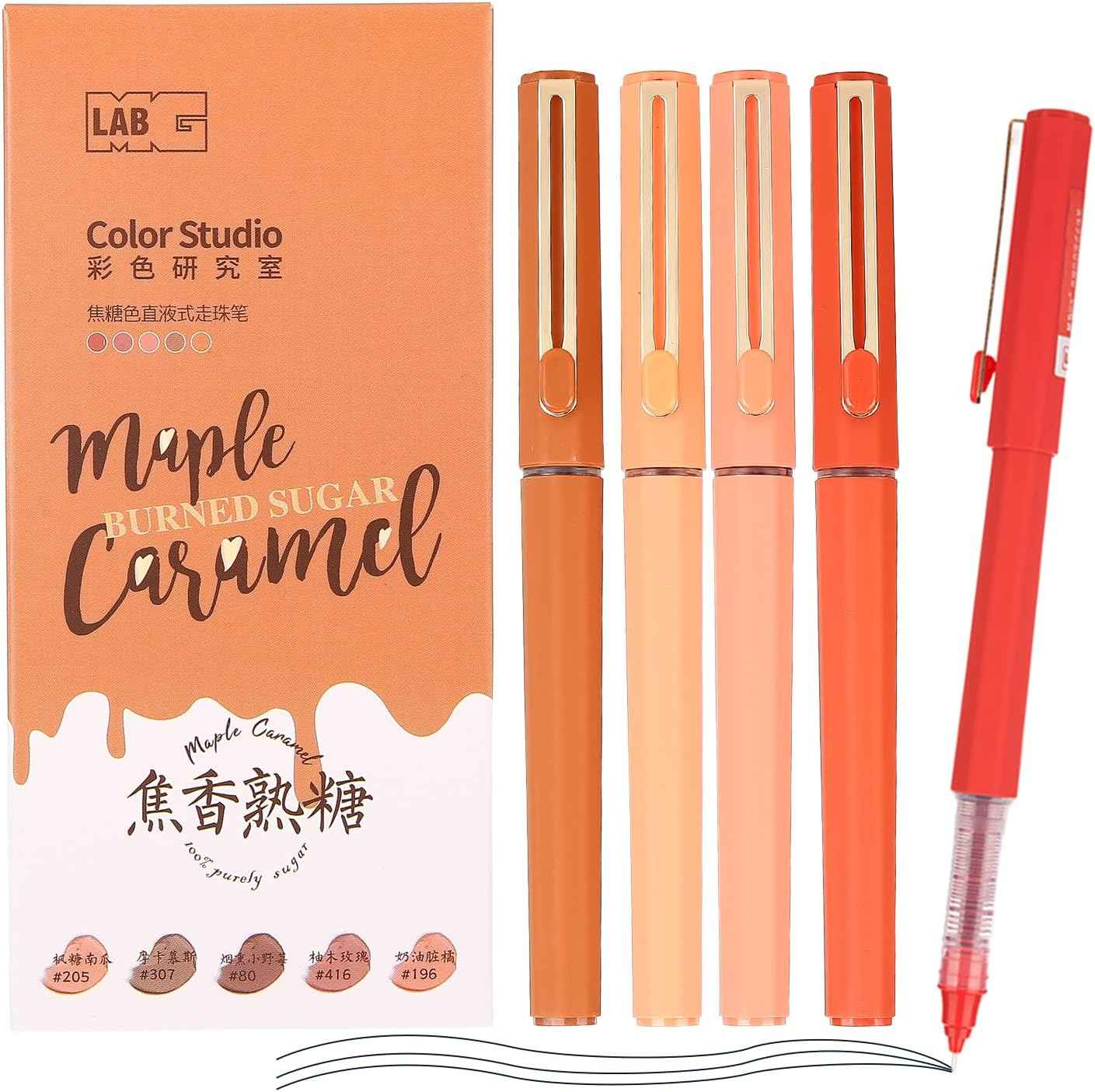 5Pcs Liquid Rollerball Pens Ultra Fine Point Black Ink,Caramel Color - TTpen