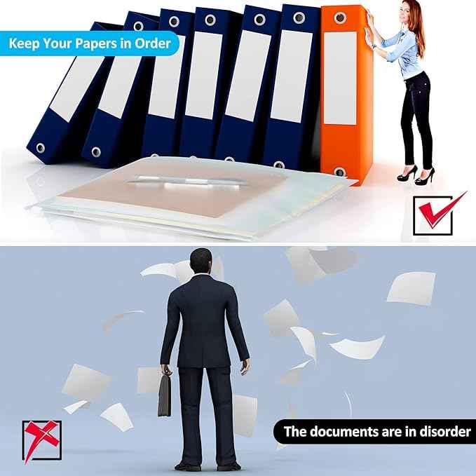 30 Pack A4 Binder Pockets 3 Holes Binder Pouches with Zipper (Transparent) - TTpen
