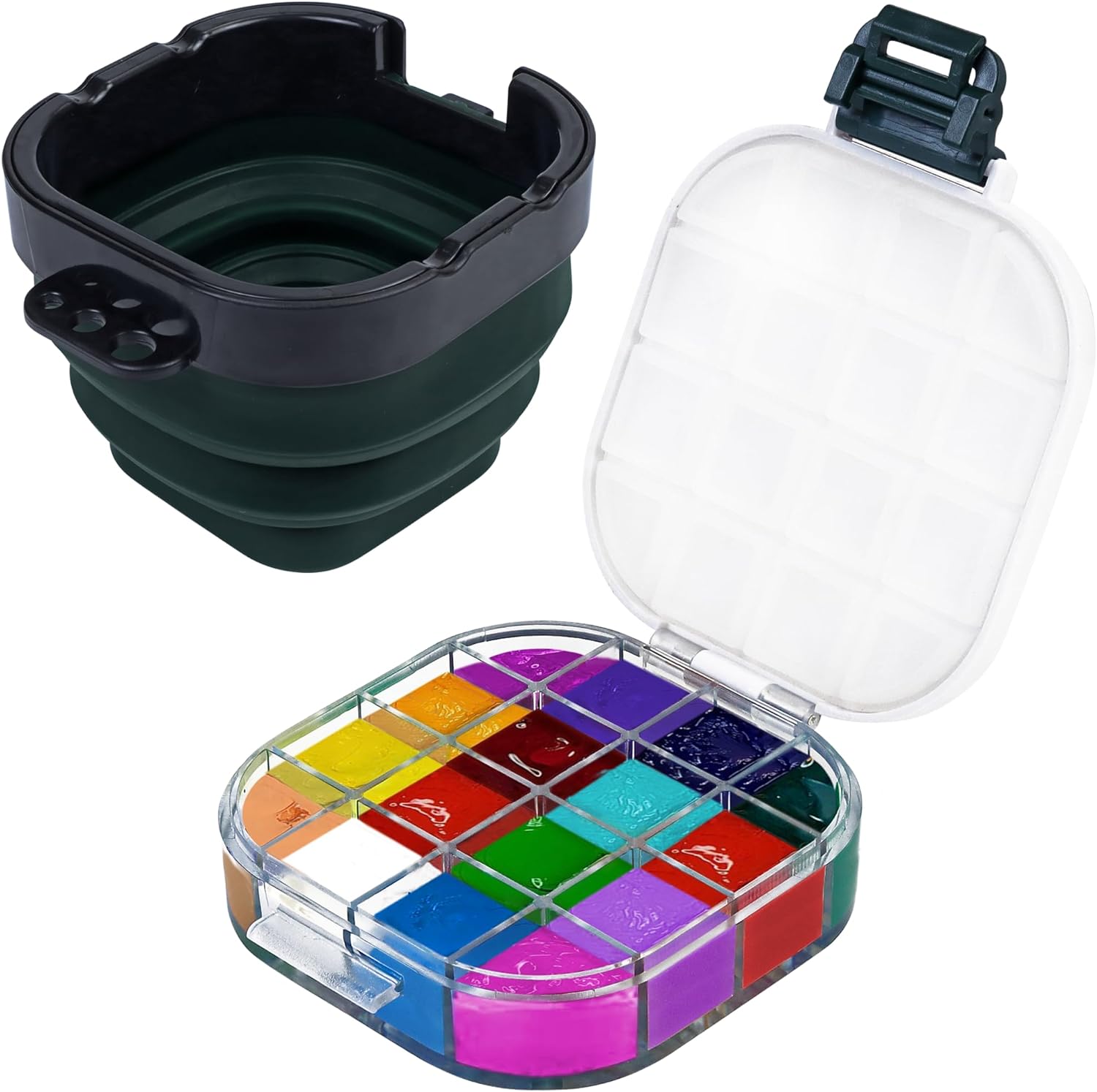 16 Well Airtight Paint Saver Storage Palette Box with Lid Green