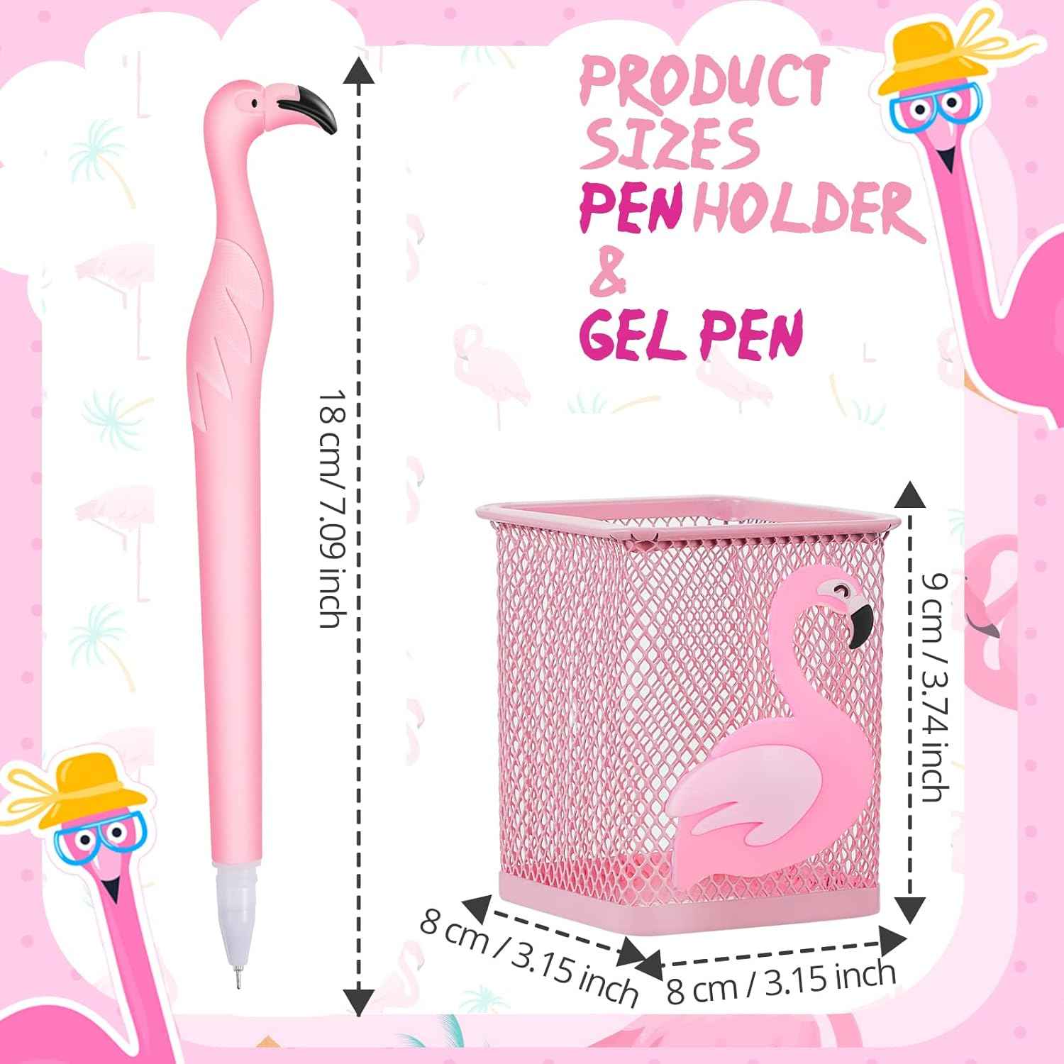 14Pcs Metal Flamingo Gel Pens and Pencil Holder Set Pink - TTpen