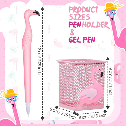 14Pcs Metal Flamingo Gel Pens and Pencil Holder Set Pink - TTpen