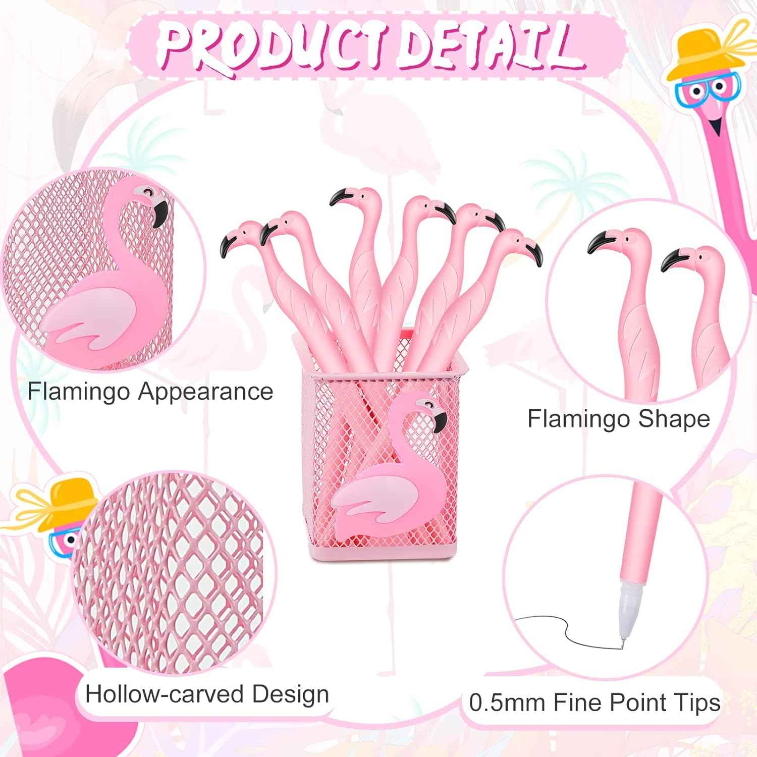 14Pcs Metal Flamingo Gel Pens and Pencil Holder Set Pink - TTpen