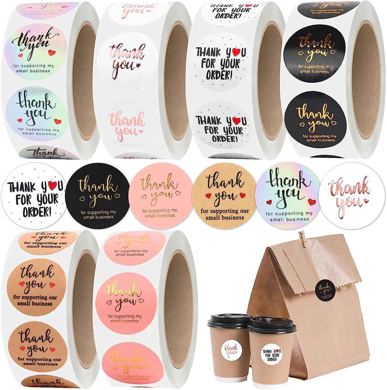 3000Pcs 1inch 6Rolls Thank You for Supporting My Small Business Stickers - TTpen