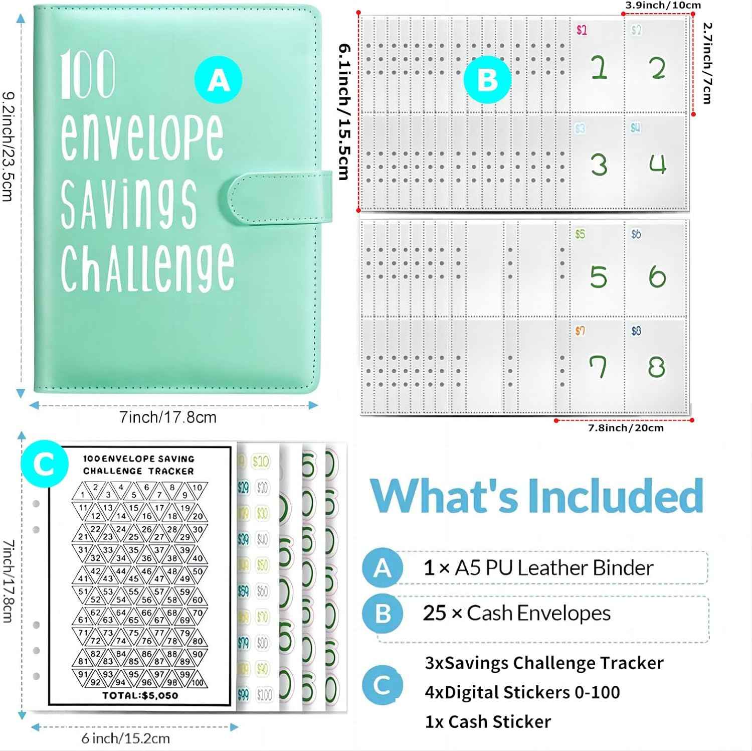 100 Day Challenge A5 Money Saving Budget Binder Green - TTpen