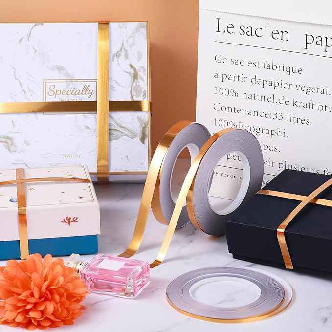 3 Rolls Self Adhesive Metalized Polyester Film Tape Gold Assorted Size - TTpen
