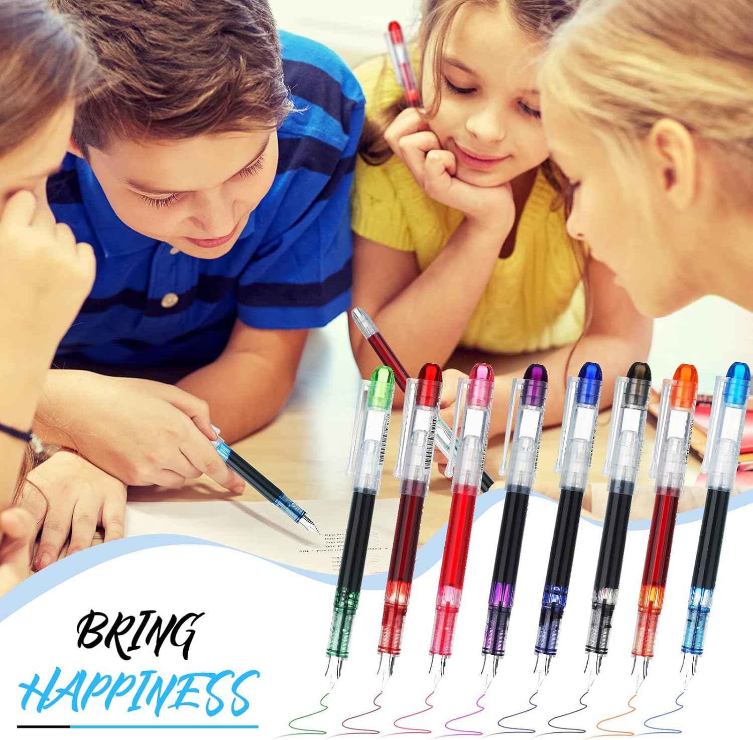 16 Pieces Colored Ink Disposable Fountain Pens Extra Fine Point Nib - TTpen