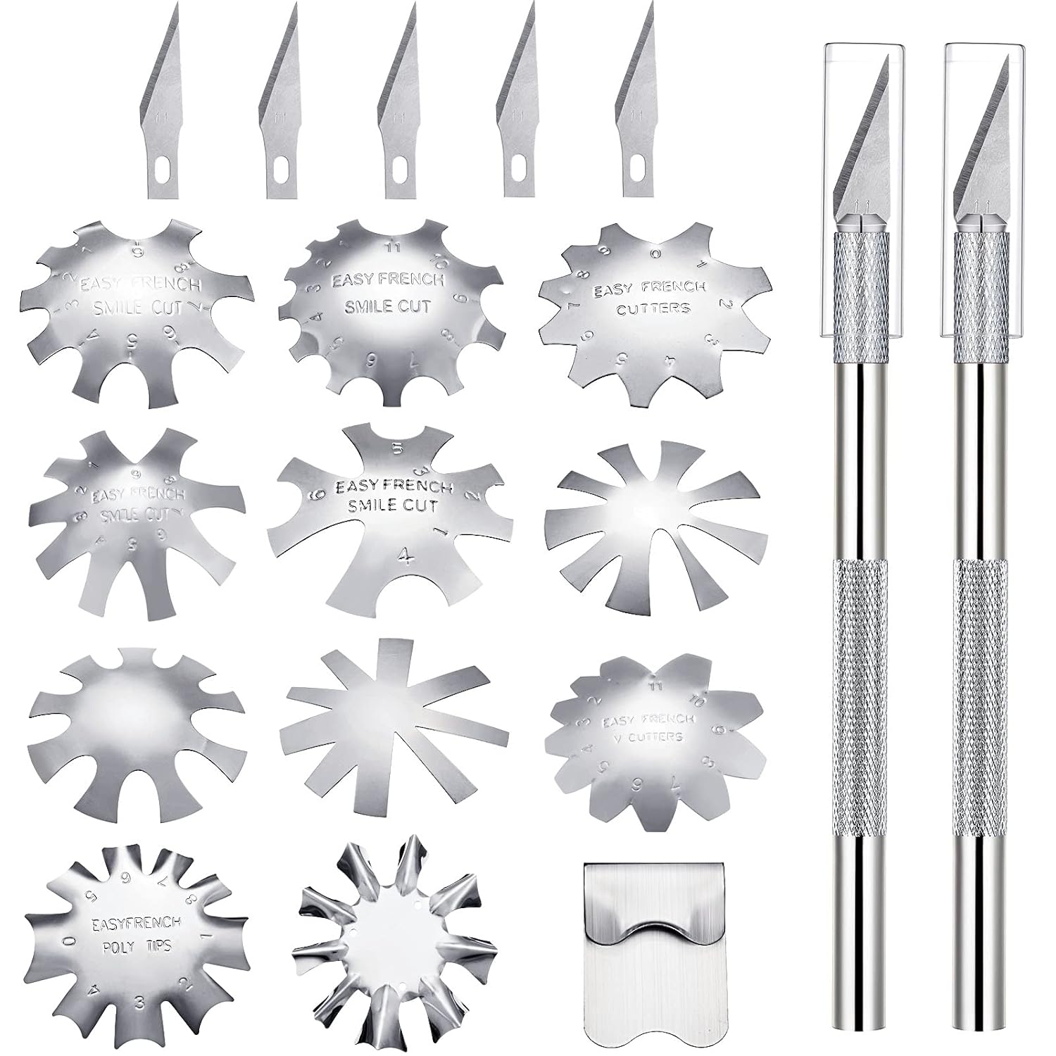 19Pcs French Nail Trimmer Set with Cutting Knife and Spare Blades Silver