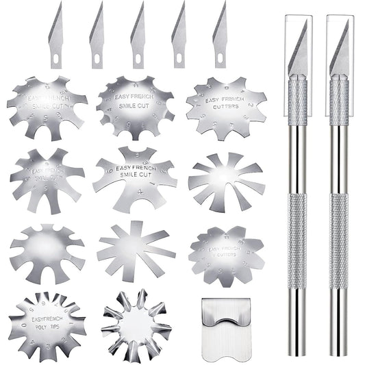 19Pcs French Nail Trimmer Set with Cutting Knife and Spare Blades Silver