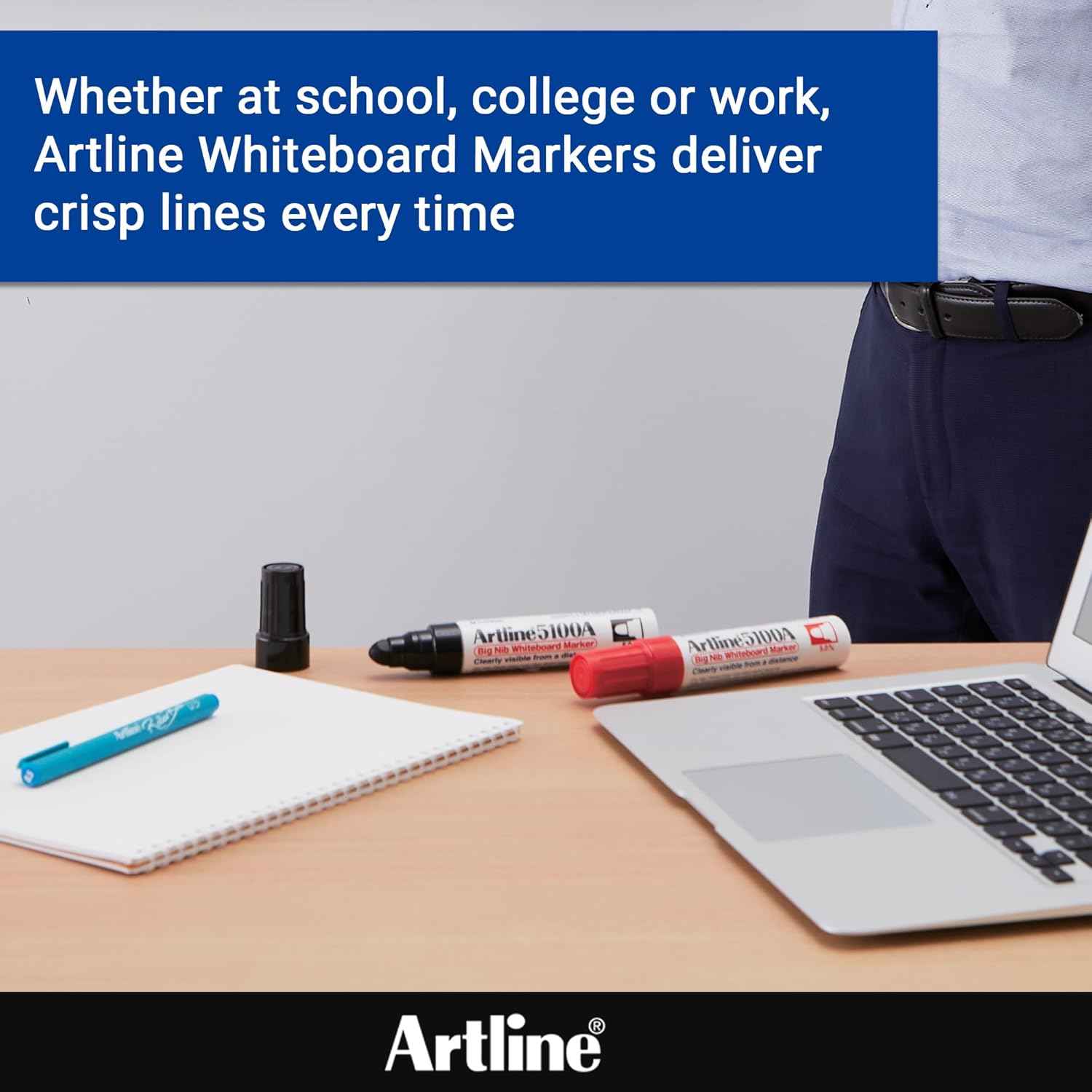 Artline 5100A Big Nib Whiteboard Markers - 5.0mm Bullet Tip - 4 Pack